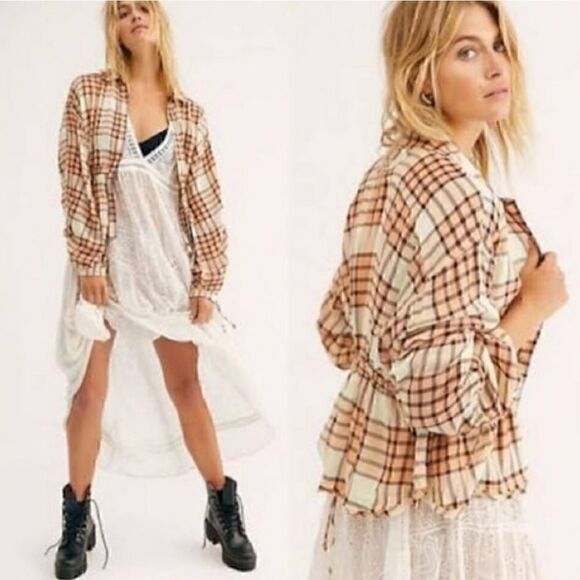 NEW Free People Pacific Dawn Drawstring Plaid Top - Picture 2 of 8
